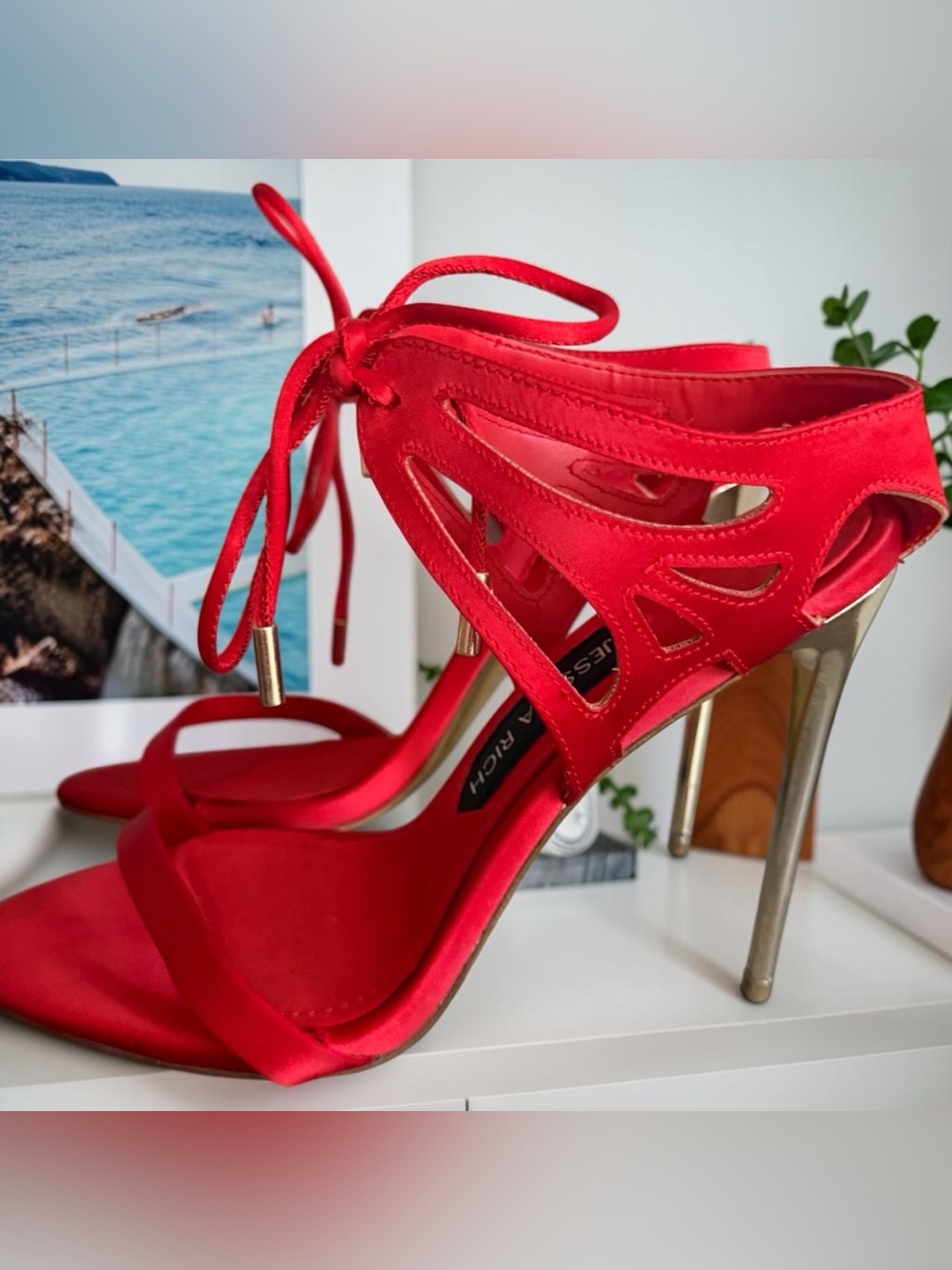 Jessica Rich size 9 Red Lace-Up High Heel Sandals